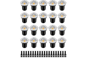 ZUCKEO Low Voltage Landscape Lights Well Lights Landscape LED in Ground Light IP67 Waterproof Outdoor Landscape Lighting Wired Floor Pathway Deck Step Garden with Connectors (20Pack Warm White)