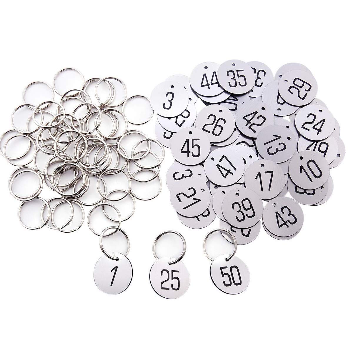 Sourcemall Plastic ID Number Tags Key Tags with Key Rings (1-100, White)