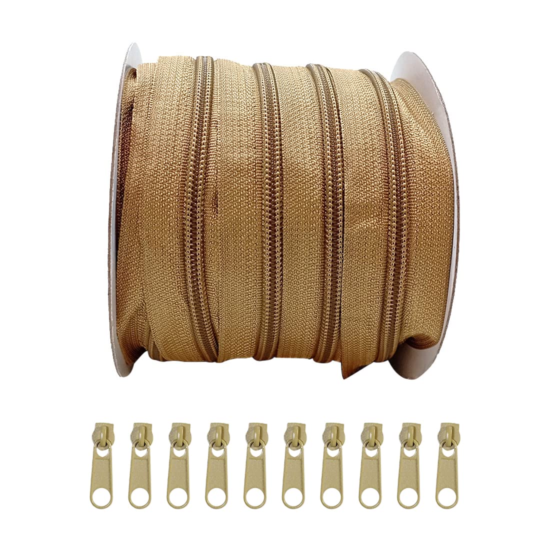 25 Meters of Nylon Zipper + 10 Free Sliders Metal Pullers for Sewing, Sewing, Zipper for Sewing on Clothes, Fabrics, Zipper by Meters 5#, (25M, 3465)