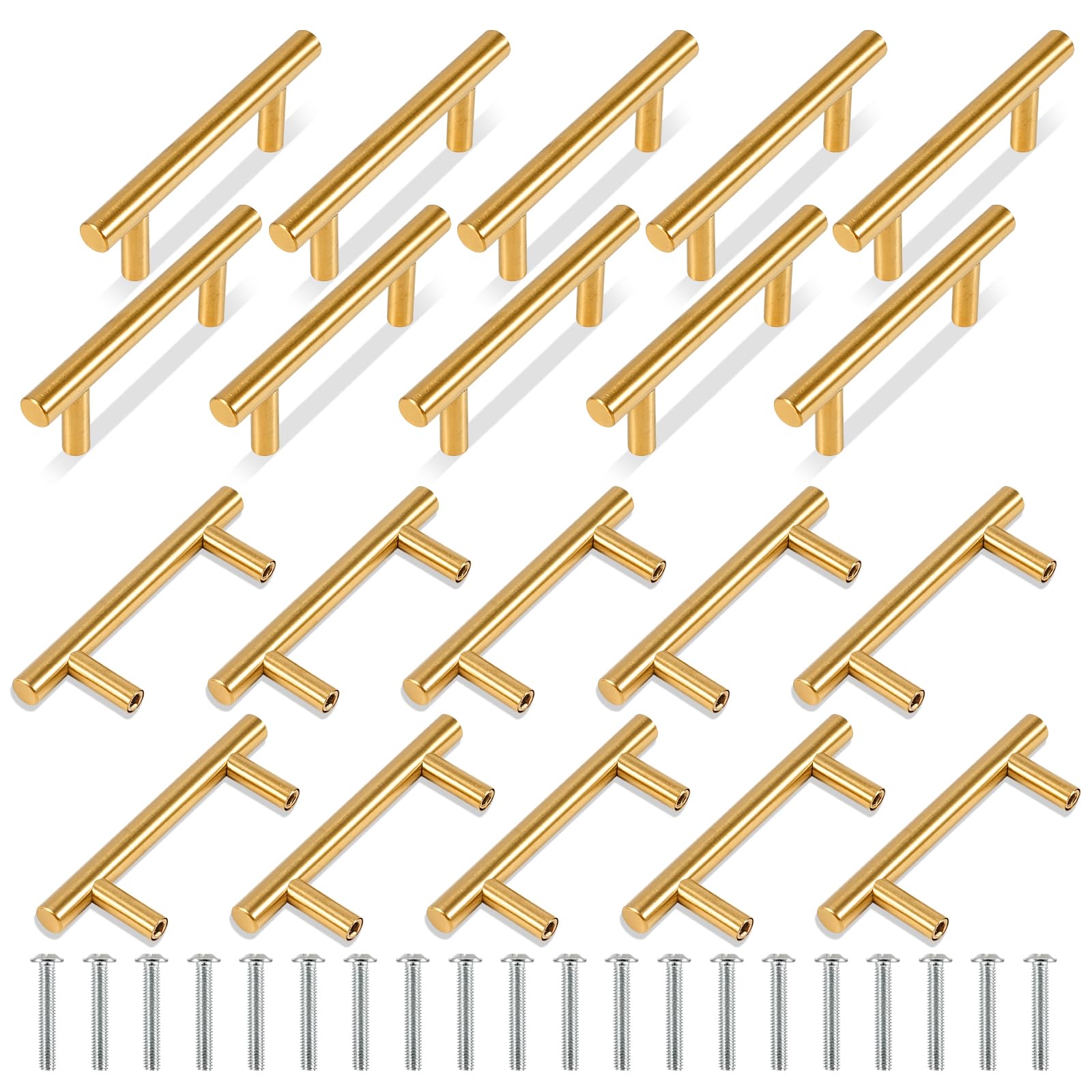 TRIXES 20PK Gold Cabinet Handles Gold Stainless Steel T Bar Pulls Cupboard Handles Drawer Pulls for Kitchen - Length 100mm