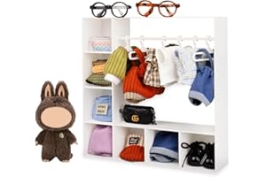 RAIN BUNNY Doll Clothes Closet/Wardrobe Large Plus 10 Hangers, Doll Accessories Display Box, Clothes Storage for Figures, Portable Storage for Fashion Doll Clothes, Gift (White)