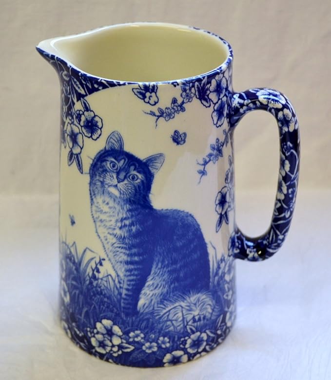 Heron Cross Pottery 1/2 Pint Jug with Blue Cat Motif Amazon.co.uk Kitchen & Home