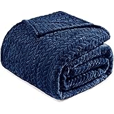 Exclusivo Mezcla Fleece Queen Size Blanket for Bed, 90x90 Inches Soft Cozy Jacquard Flannel Blankets, Lightweight Fuzzy Plush Warm for Women, Navy Blue