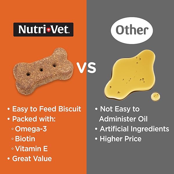 NUTRI-VET SKIN & COAT BISCUITS FOR DOGS, TASTY DOG TREAT, SKIN AND COAT SUPPLEMENT, OMEGA 3 FISH OIL, MADE WITH OMEGA 3 AND BIOTIN, FISH OIL TREAT FOR PETS, CHICKEN & KRILL FLAVOR, 16 OZ