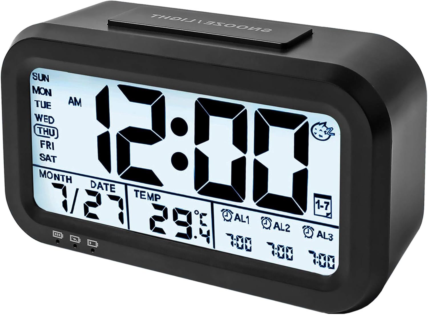 Amazon Com Winfong Digital Alarm Clock 3 Alarm Settings 4 3 Large Display Smart Night Light Clock Battery Operated Desk Small Clock With Indoor Temperature Easy Operation Clock For Kids Heavy Sleepers Kitchen Dining