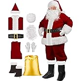 PSISABALL Santa Claus Costume for Men, Santa Suit Deluxe Professional 9PCS Santa Costume Adult for Christmas Holiday Party
