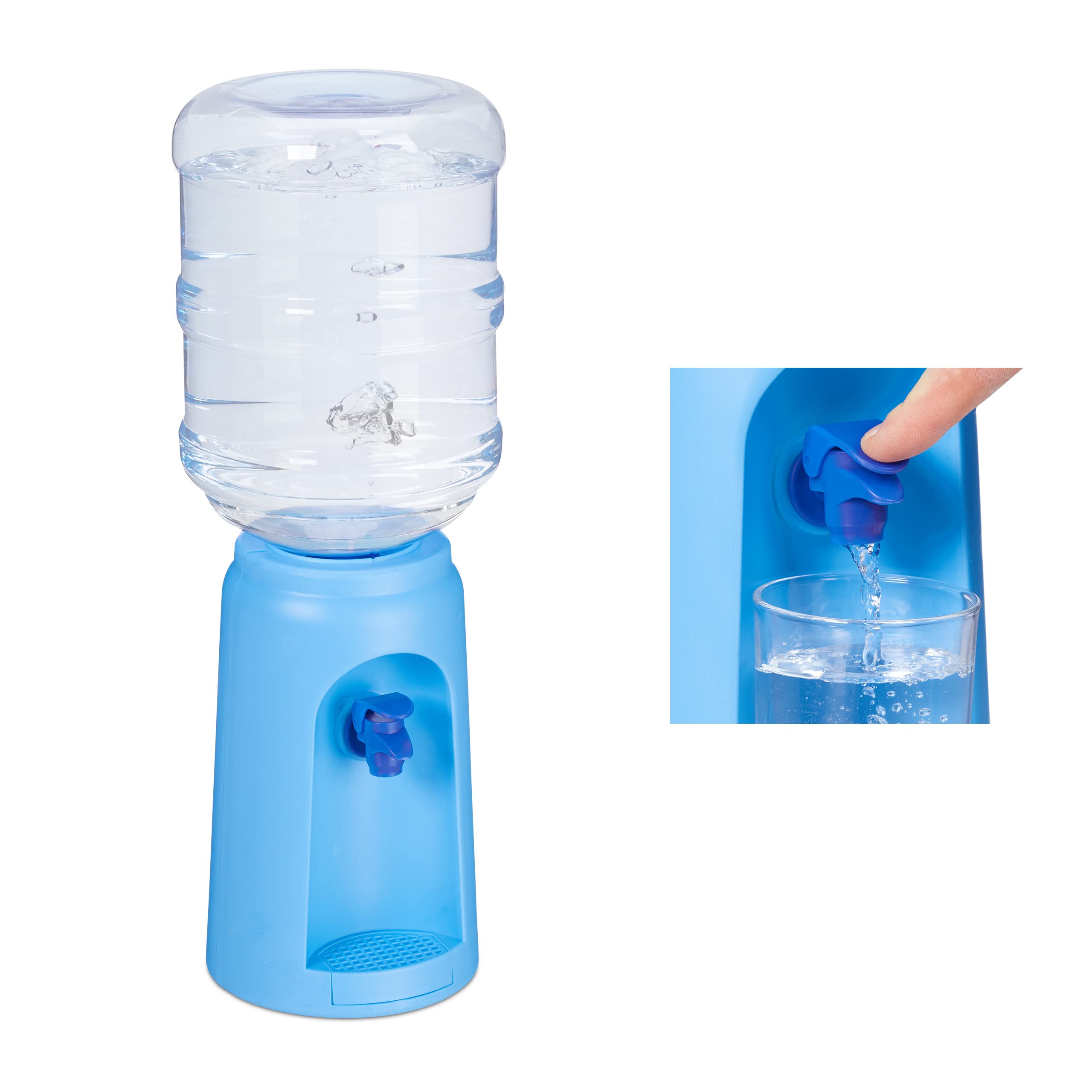 Relaxdays Mini Water Dispenser, Tank & Tap, 4.5 L, Office Drink Fountain, Gallon, Plastic, HxD: 47.5x17cm, Blue