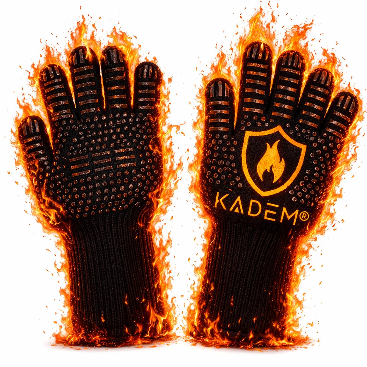 Kadem Unisex Oven Gloves, Grill Gloves, Heat Resistant up to 800 °C, Fireproof, Non-Slip, Heat Protection, Gold, L/XL