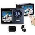 Apexcam 24MP 4K Action Camera EIS Touch Screen 40M Waterproof Underwater Camera, Wide Angle Dual Screen Camera for Vlog(External Mic,Remote Control, Charger and Helmet Accessories)…