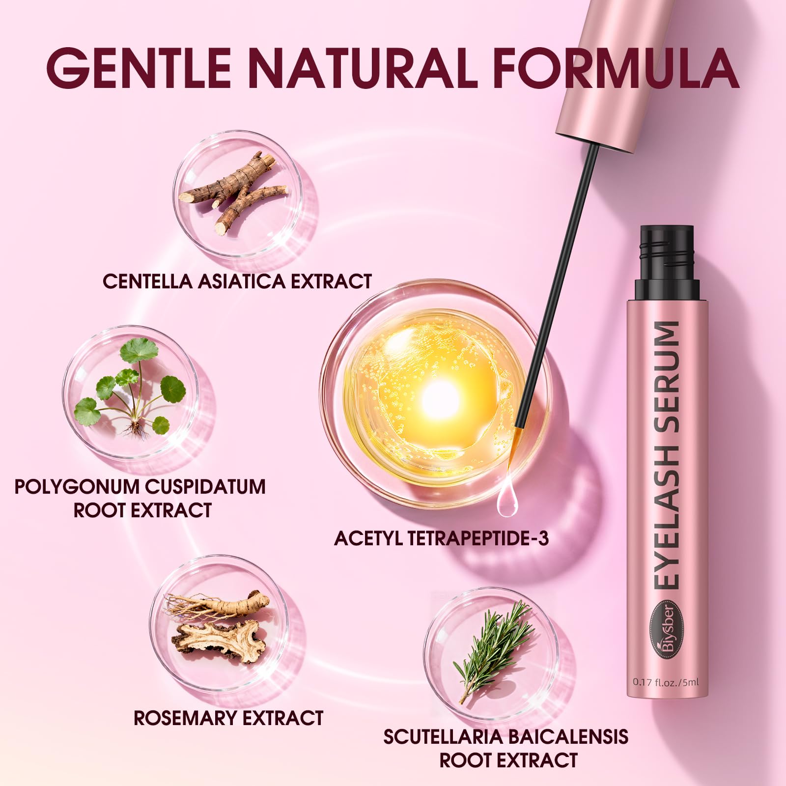 Biysber Lash Serum for Eyelash Growth: Premium Eyelash Growth Serum with Advanced Formula to Boost Longer Fuller and Thicker Lashes and Eyebrows - Gentle & Vegan for Sensitive Eyes (5 mL)