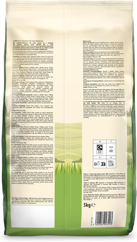 Nourriture complète pour Chat avec Recette sans céréales pour Chaton au Poulet Frais 3 kg