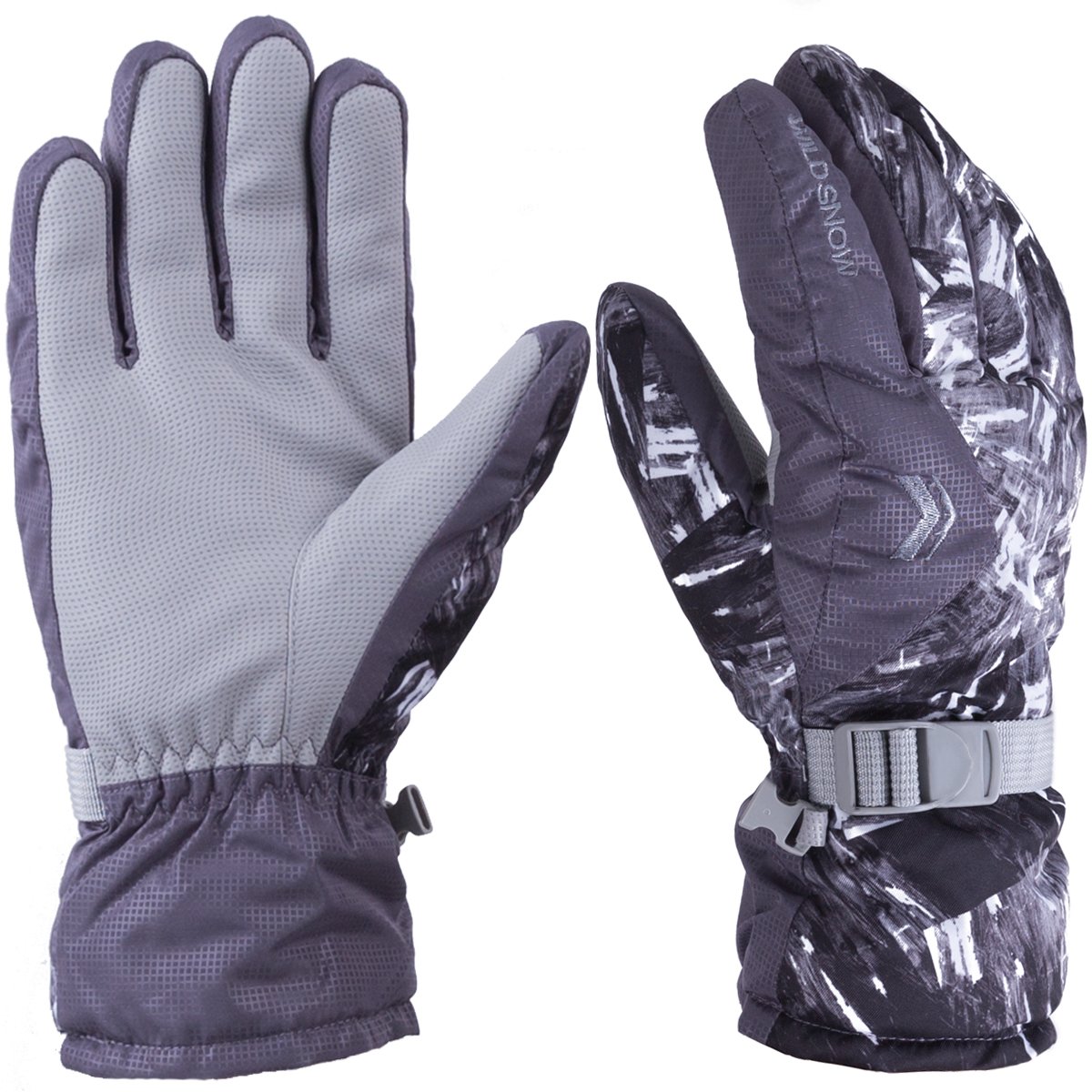 WILD SNOW Men\'s Ski Gloves Winter Waterproof Windproof Glove for Cycling Snowboarding and Working Size XL (Grey)