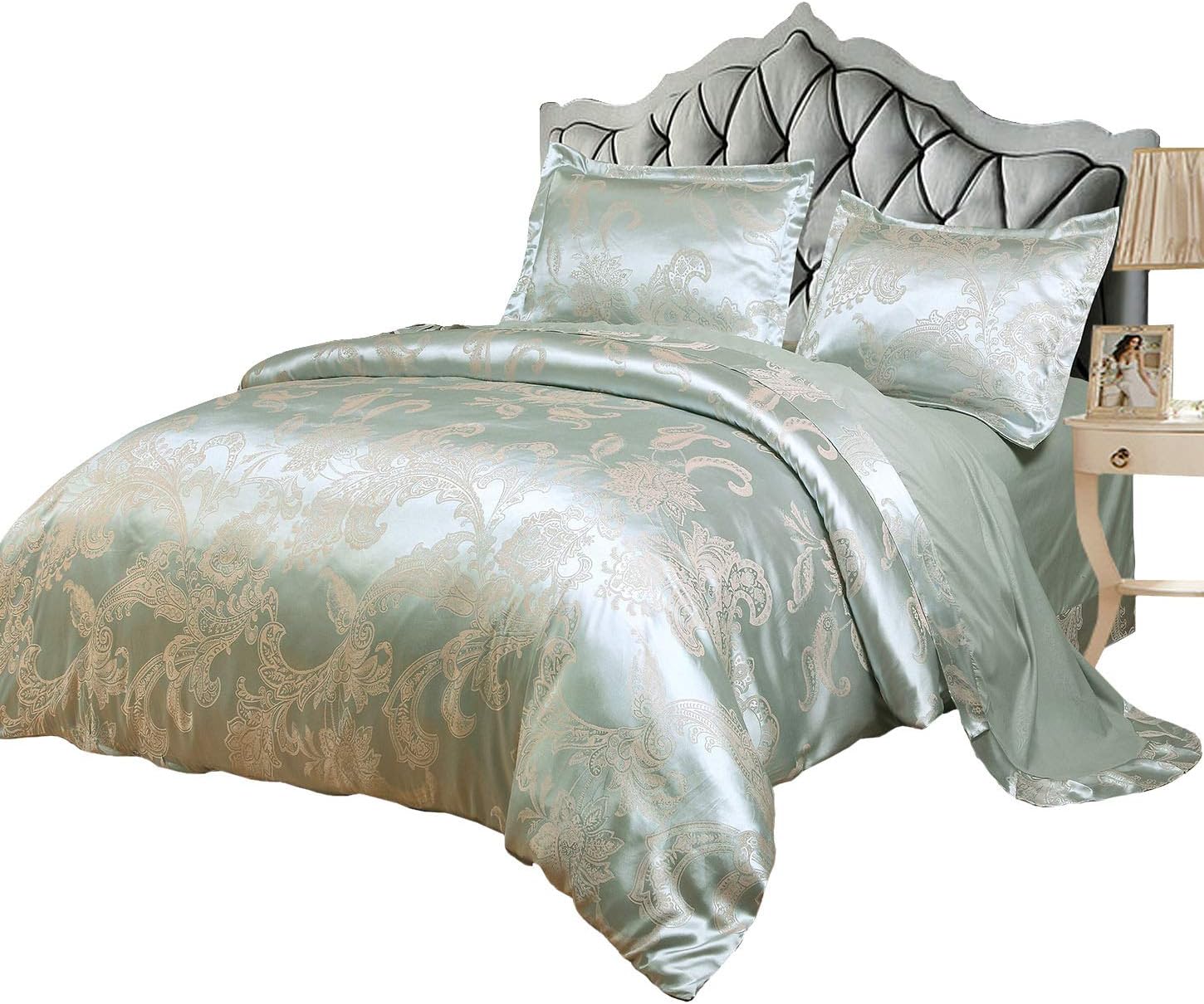 Imperial Rooms 4 Pieces Satin Jacquard Glamorous Bedding Set Duvet Covers Set Include 2