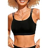 Women Sports Bra Bikini Top - Scoop Neck Criss Cross Back Swim Top Spaghetti Straps Bathing Suit Top Only 2025