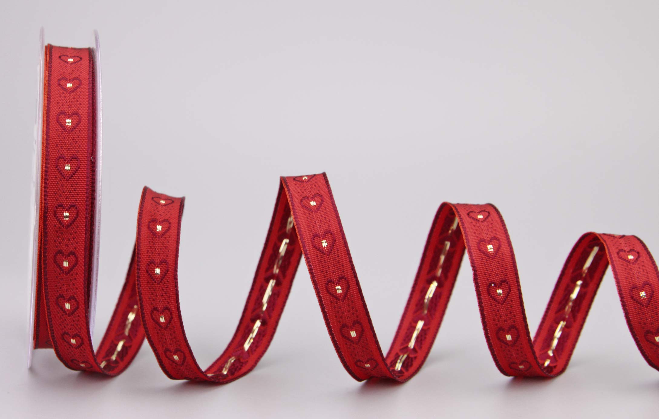 finemark Decorative Ribbon Country Hearts Red 20 x 15 mm Roll Gift Ribbon Hearts Love Bavaria Decoration Dark Red Ribbon Fabric Ribbon Country House