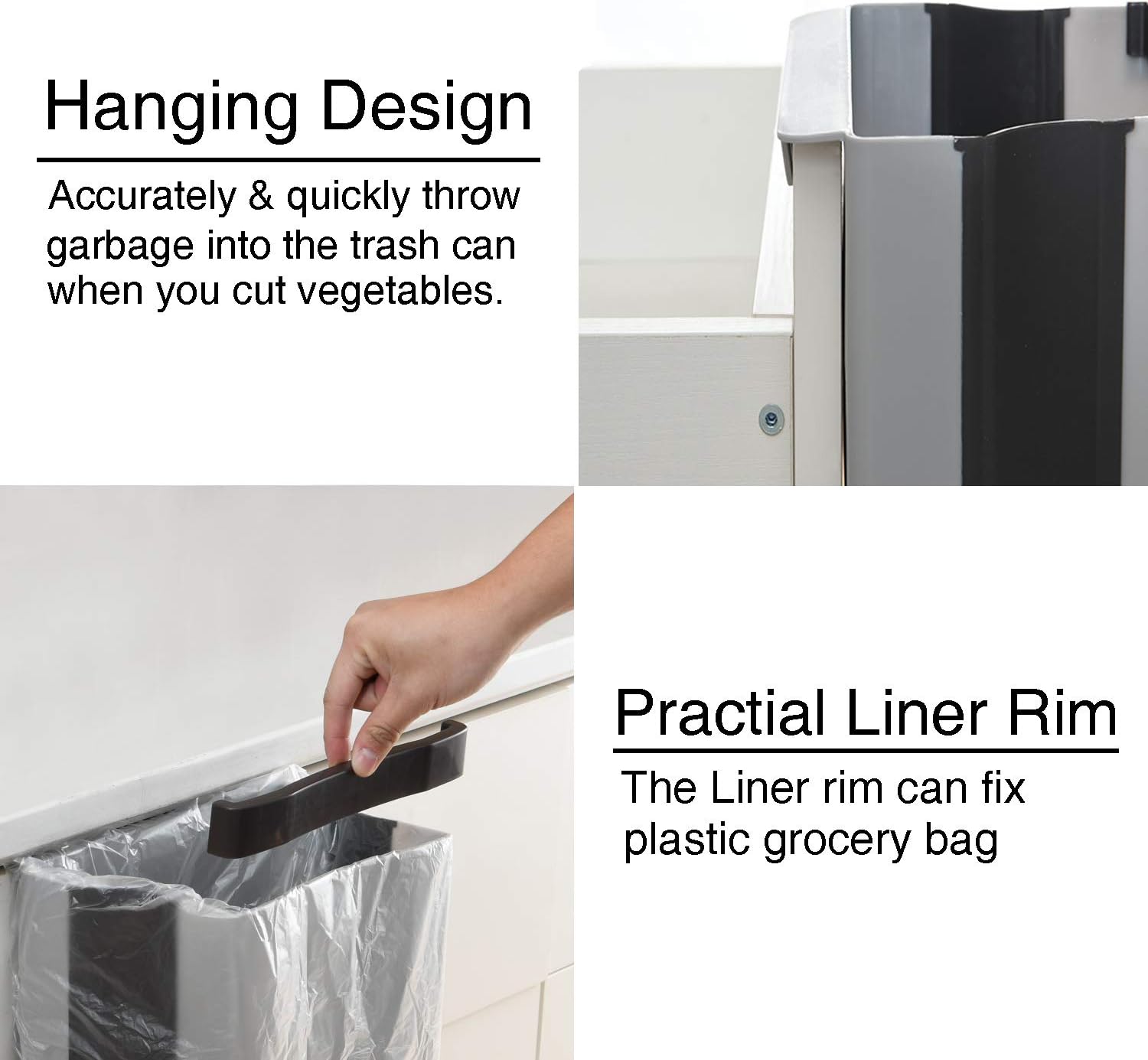 Subekyu Small Hanging Kitchen Trash Can, Collapsible Mini Garbage Bin for Cabinet/Car/Bedroom/Bathroom, Plastic, Grey, 2.4 Gallon: Home & Kitchen