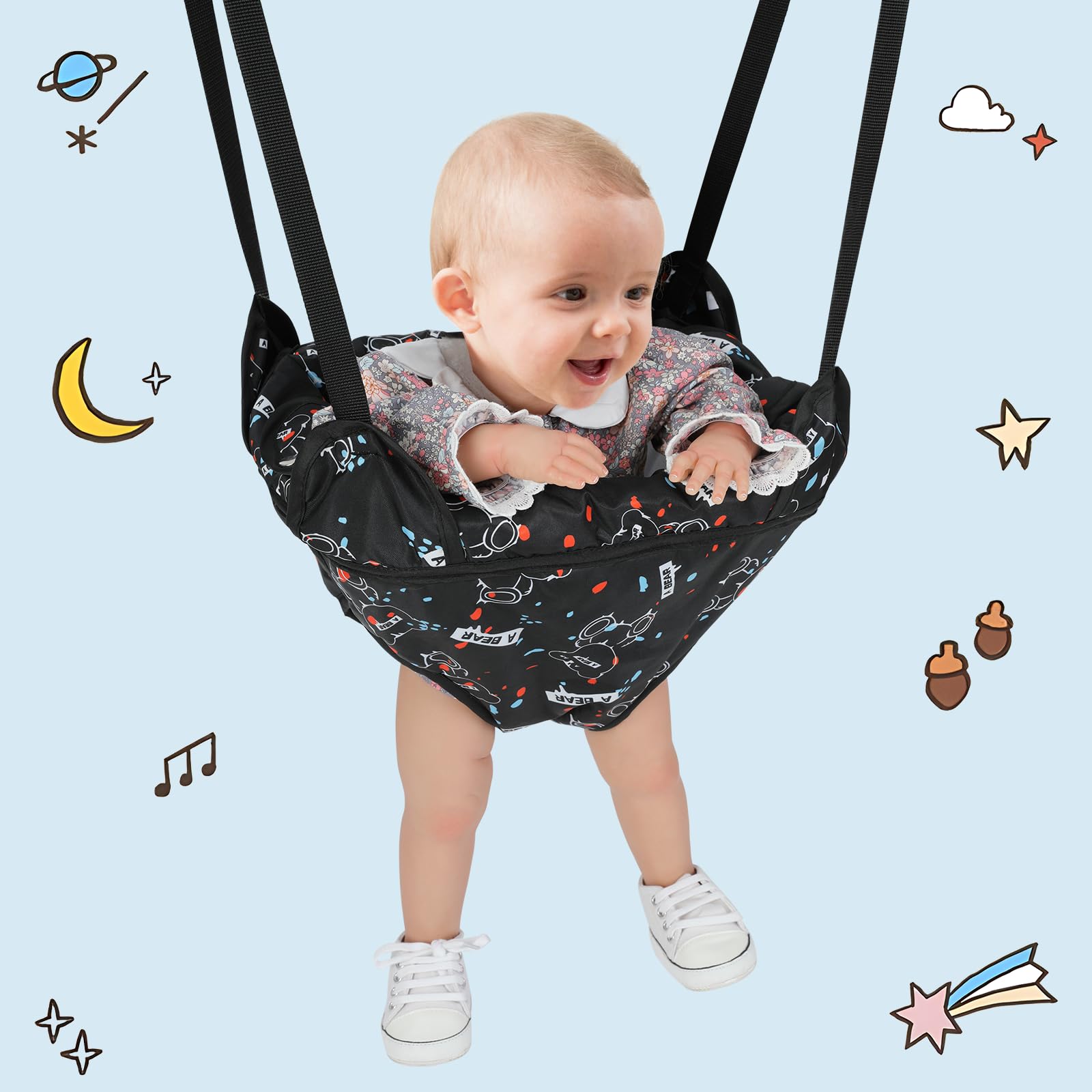 Cowiewie Door Jumper for Baby with Adjustable Seat and Strap, Fun Activity for 6-12 Months Baby Infant, Quiet Bear