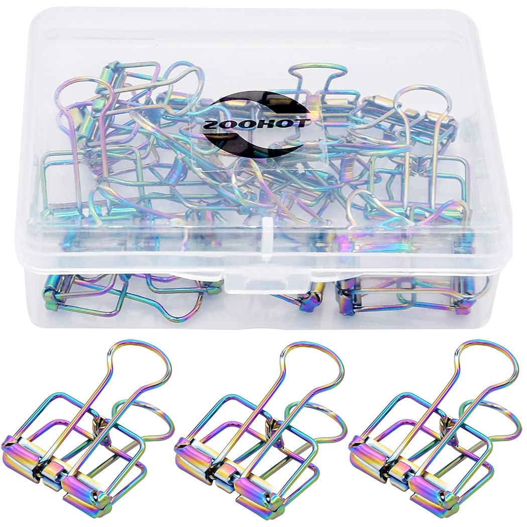 zoohot Metal Rainbow Binder Clips, 15 Pieces, Multicolored, 0.75in, Hollow, Reusable, Rustproof, Organize School, Office and Craft Projects