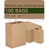 Amazingcraft Gift Bags 8x4.25x10.5 100Pcs Brown Paper Bags with Handles Bulk for Wedding, Party Favor, Grocery, Shopping, Retail, Merchandise Medium Kraft Paper Sacks