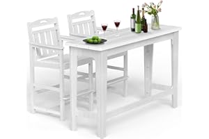 Ciokea Heavy-Duty Outdoor Bar Set, Rectangle High Top Table and 2 Oversized Adirondack Chairs Set, HDPE Modern Patio Bar Set for Outside Bistro Backyard Balcony Deck Outside, White