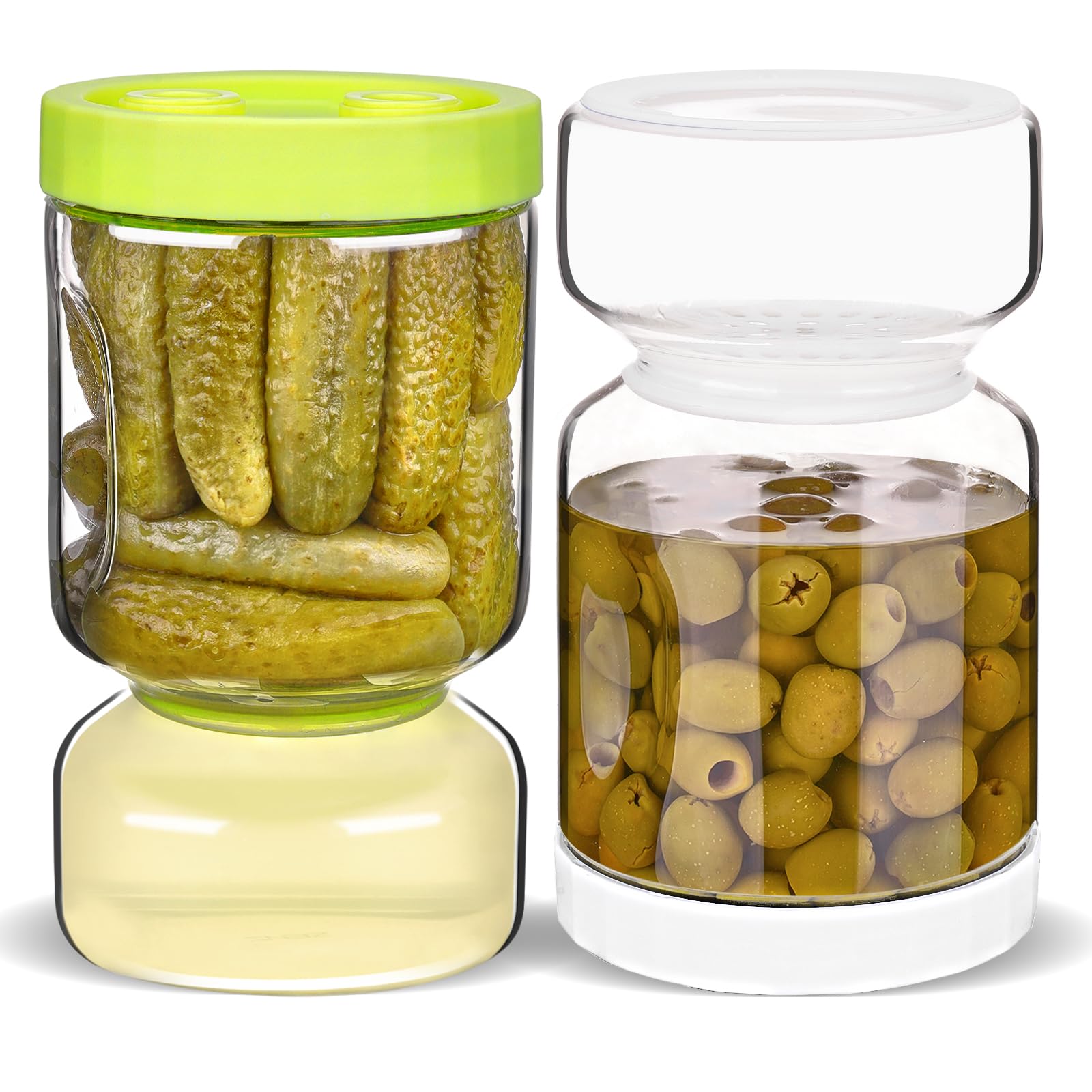 ZENS Pickle Jar with Strainer Flip, 2 Pack 1500 ML Flip Pickling Jar Hourglass Olive Jars for Pickle Juice Separator, Airtight Gherkin Jar Pickle Storage Kimchi Container Leakproof, Gifts for Women