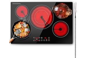 SNDOAS Electric Cooktop 30 inch,9000W 5-Burner Built-in Electric Stove Top with Ceramic Glass & 9 Power Levels,240V Hardwired,Child Lock & Overheat Protection,30" for Standard Countertop Cutout