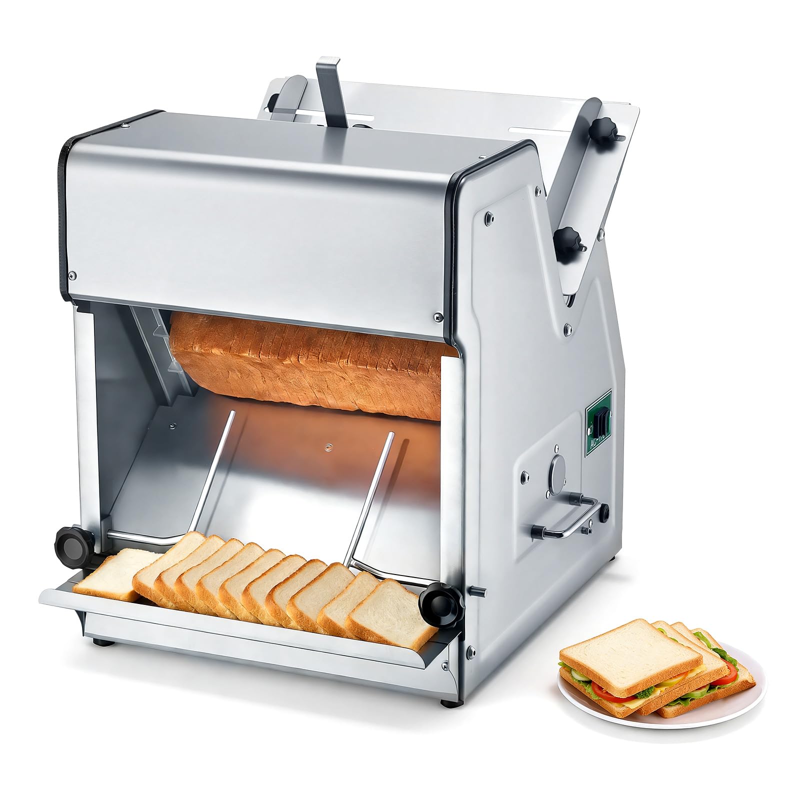 Photo 1 of VEVOR Electric Bread Slicer, 370W 1680RPM Bread Slicing Machine, Stainless Steel Countertop Bread Cutter Machine for 12mm Slice Thickness, Commercial & Home Use for Bakeries Restaurants, 120V