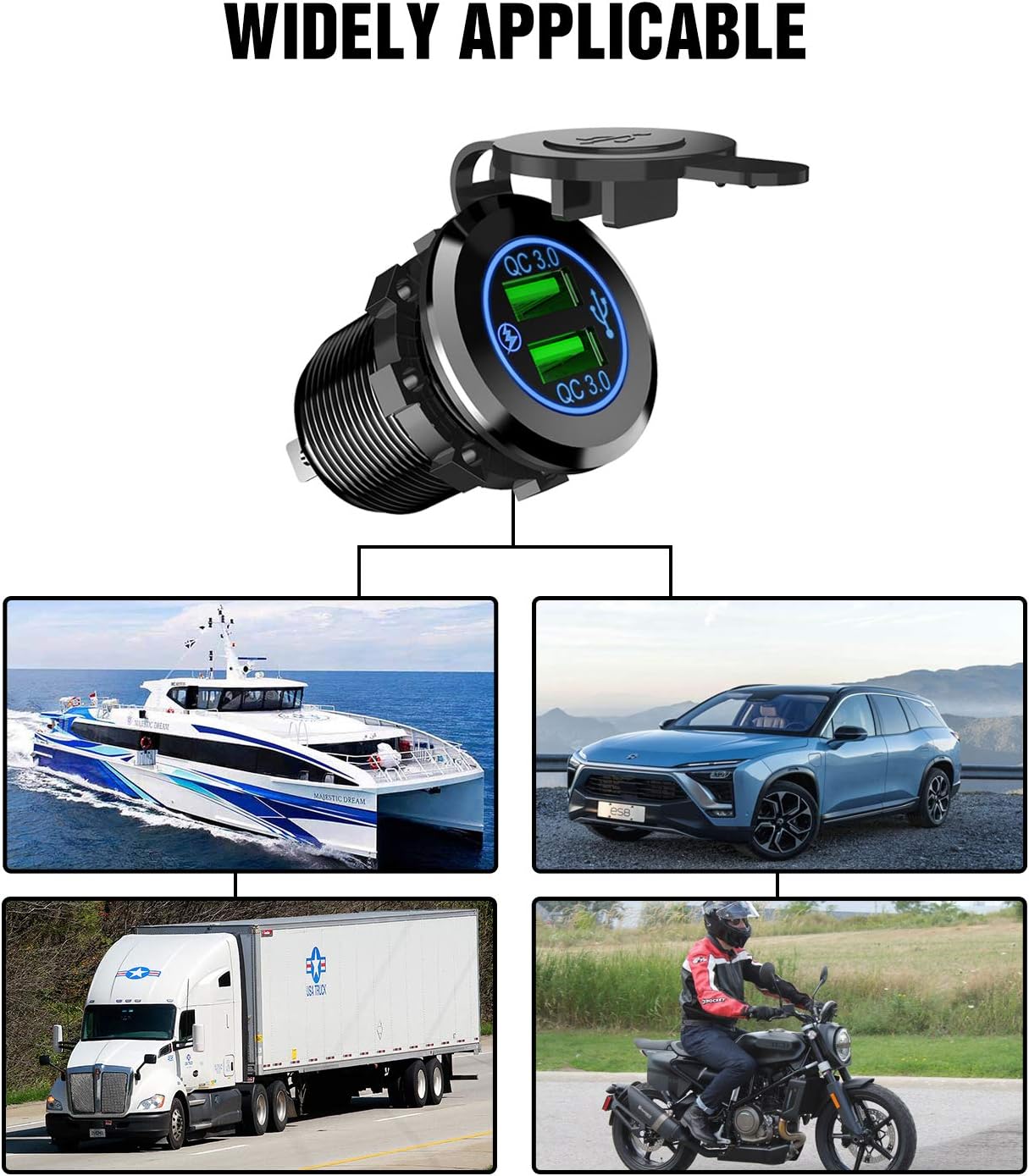 Nilight - 90103A Dual USB Port QC 3.0 Fast Charging Hubs USB Charger Socket Power Outlet 2.1A & 2.1A x2 for Car Boat Marine RV Mobile with Wire Fuse DIY Kit with Lightly Blue LED, 2 years Warranty: Automotive