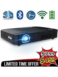 WOWOTO T8E Full HD Mini Portable Projector WiFi&Bluetooth Home Theater Projector Support 1080P Max300 DLP 3D Video Projector Built in Battery 7800mAh Android System for Gaming Business&Education