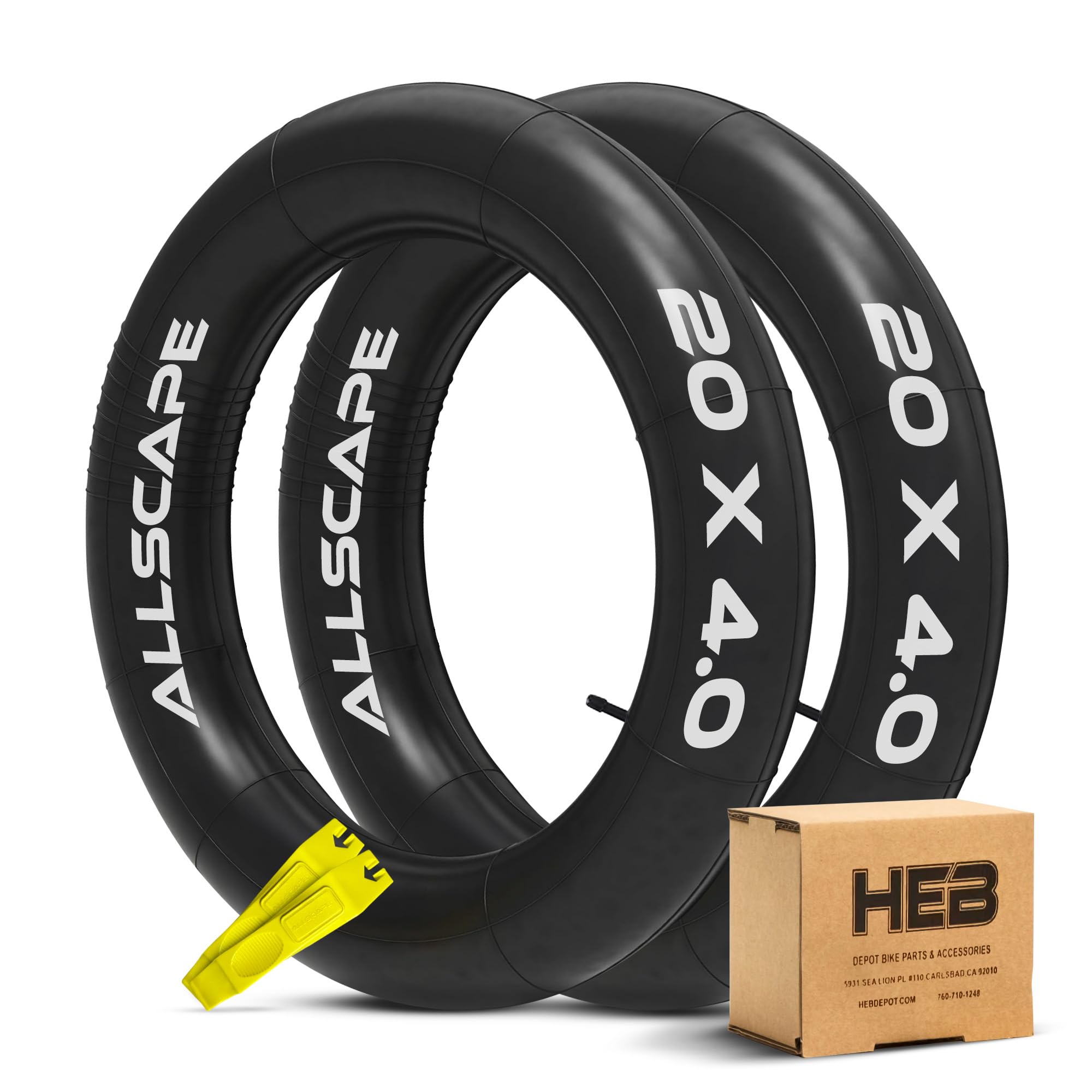 Photo 1 of HEB - Heavy Duty Bike Tube for Ebike Tires - Puncture Resistant Inner Tube for 20x4 / 26x4 Bike Tire, Fat Tire Tube, MTB, 20 inch x 4.0 inch and 26 inch x 4.0 inch Bike Tubes (20" x 4", 2 Pack)