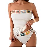 WDIRARA Women's 2 Piece Floral Strapless Tankini Swimsuits High Waisted Thong Bathing Suit