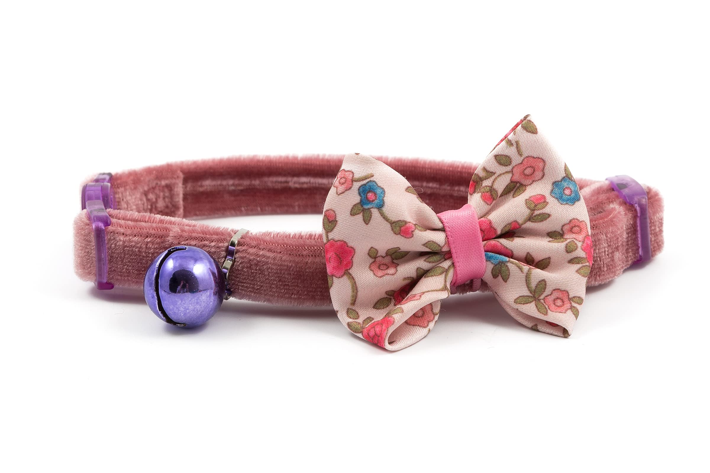 Ancol Vintage Bow Safety Cat Collar in Pink - Luxury Velvet Collar with Removable Bow and Break Away Buckle - Includes Warning Bell