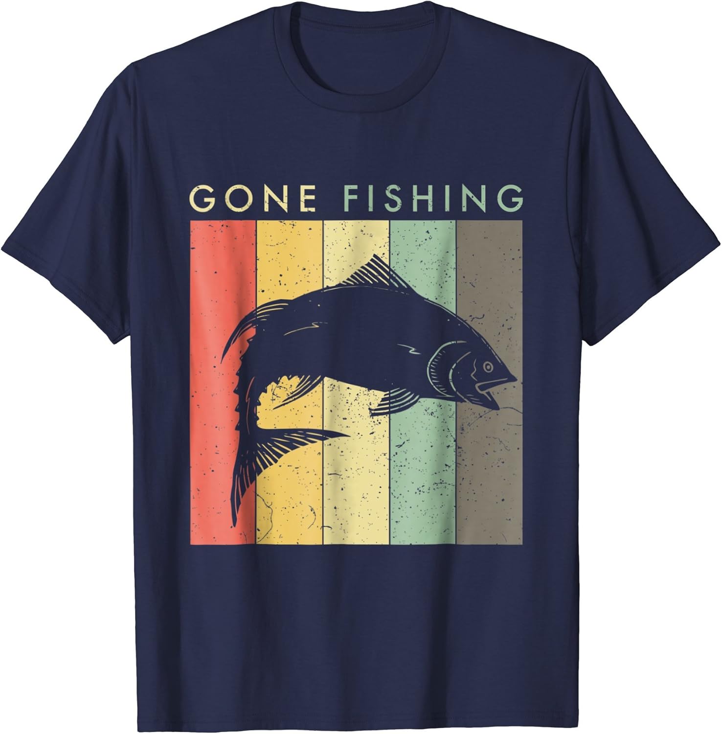 Mens Retro Vintage Gone Fishing TShirt 3XL Navy Clothing