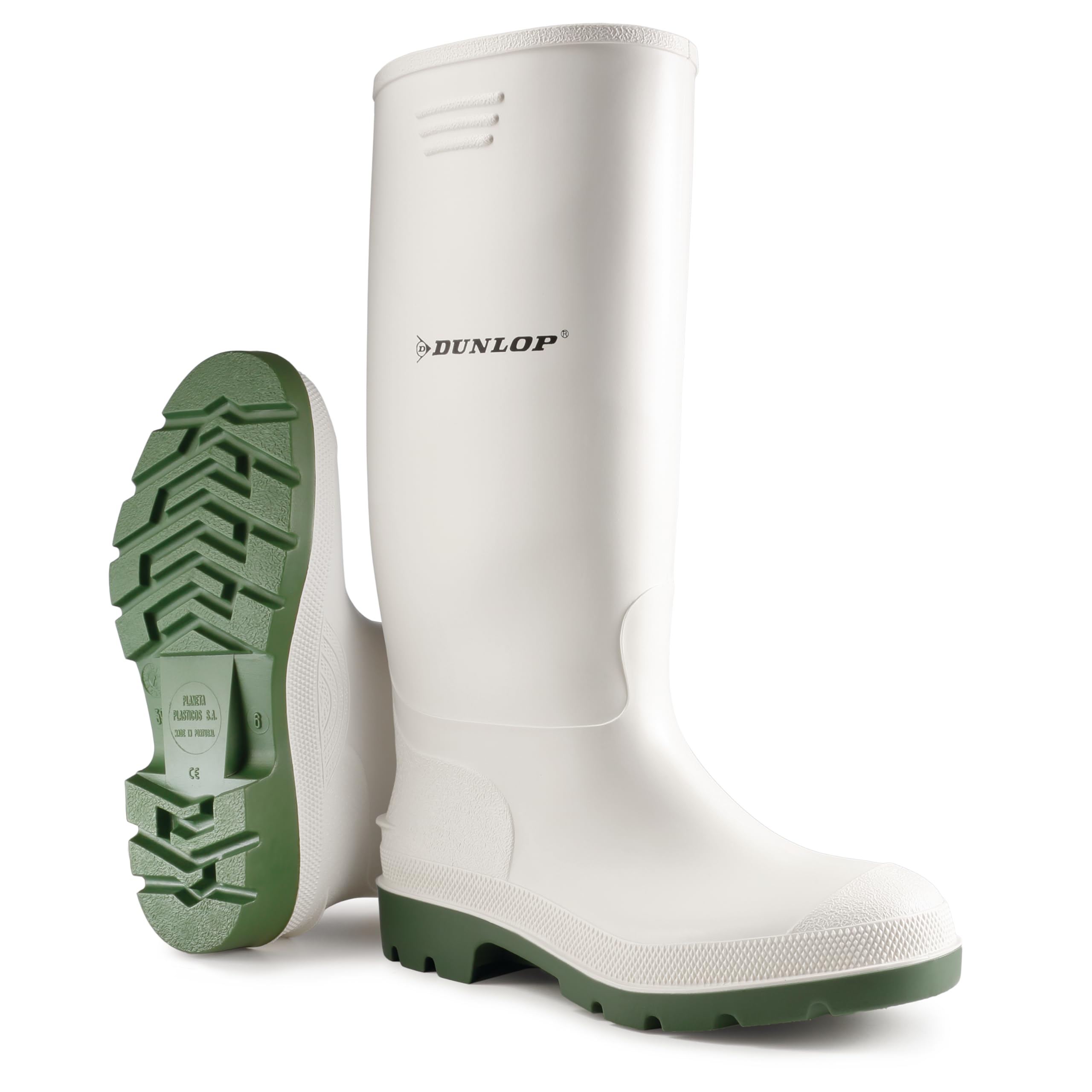 DUNLOP Pricemastor - Unisex Knee High Wellington Rain Boots, White, CE Certified Waterproof and Chemical Resistant PVC Wellies with Oil Resistant Outsole for Outdoor and Gardening - EU41, UK7
