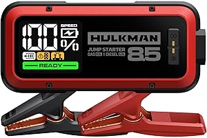 Hulkman Alpha85,Carmine Red,2000A 74Wh Car Jump Starter, Includes 65W Quick Charger,12V Portable Car Battery Jump Starter,Backup Power Bank,LED Display,Jumper Cables for up to 8.5L Gas/6.0L Diesel