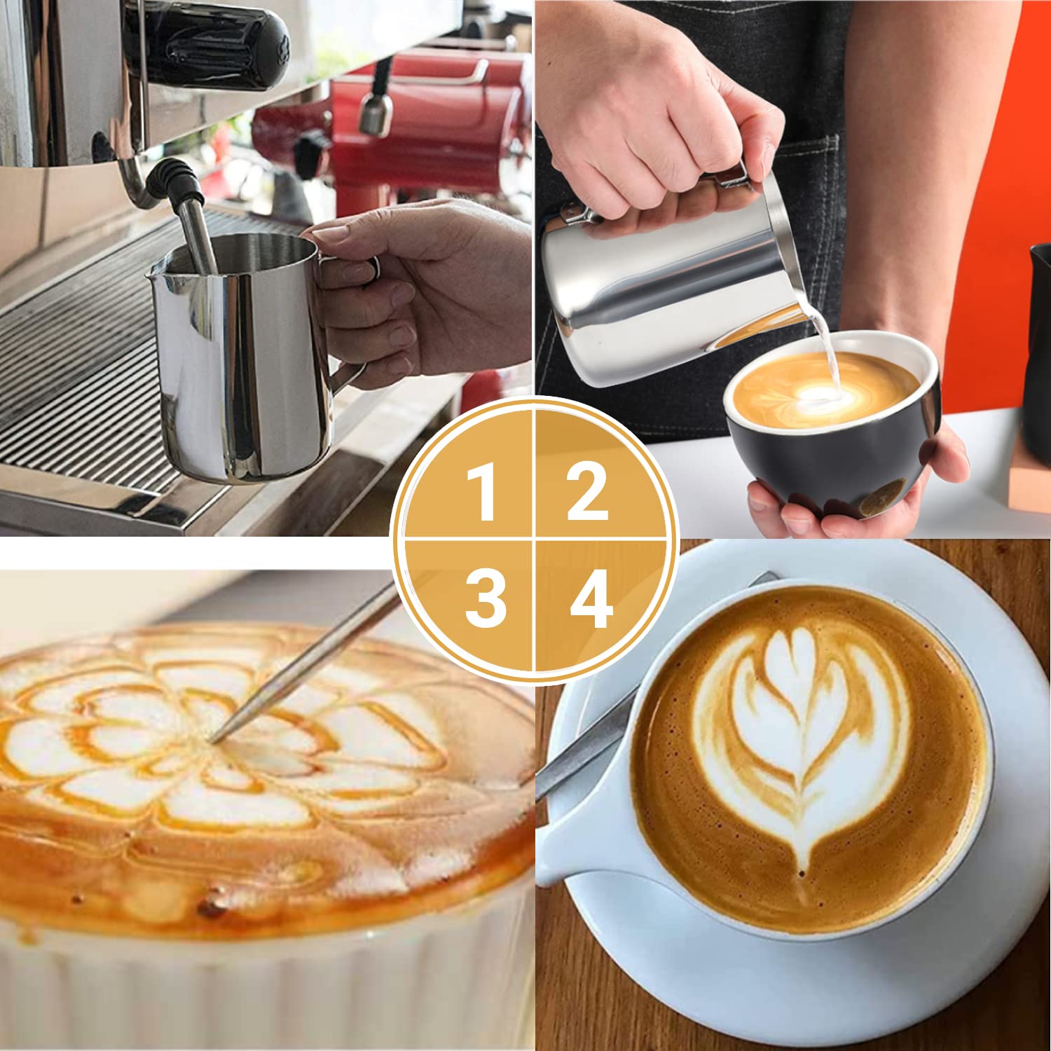 Milk Frothing Pitcher, 350ml/600ml (12oz/20oz) Milk Frother Cup Stainless Steel Jug Steaming Pitcher, Milk Coffee Cappuccino Latte Art Barista Steam Pitchers Milk Jug Cup with Decorating Pen