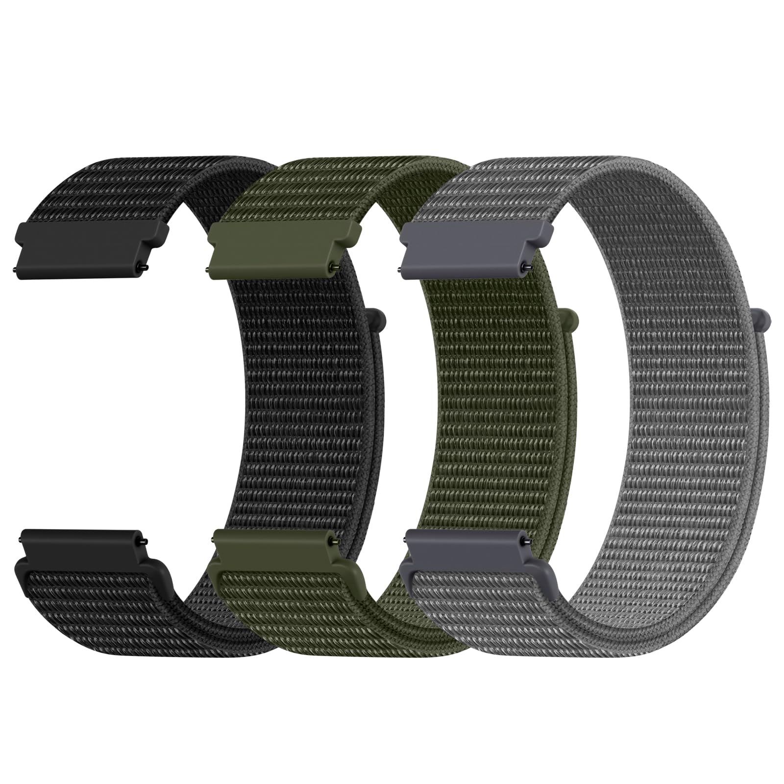 Photo 1 of 20mm Quick Release Nylon Watch Band Compatible with Samsung Galaxy Watch 7 6 5 4 FE 40mm 44mm, Adjustable Breathable Sport Watch Strap Replacement for Garmin Vivoactive 5 6 3/Venu Sq/Sq 2/Sq Music/Approach S50/S40/S44 Men Women, 3 Packs