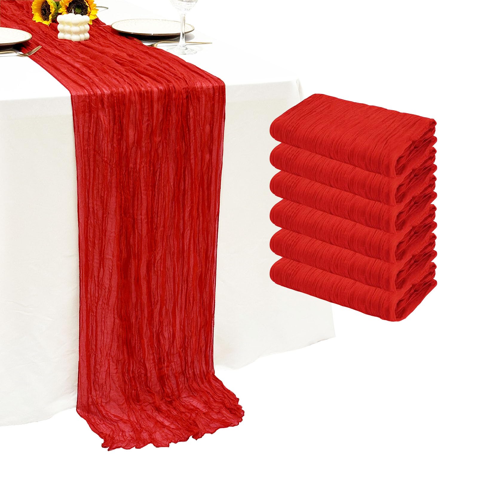 Photo 1 of 6Pack Red Cheesecloth Table Runner 10Ft Gauze Table Runner Red Cheese Cloth Table Runners Long Sheer Fabric Tablerunners for Wedding Party Bridal Shower Thanksgiving Christmas