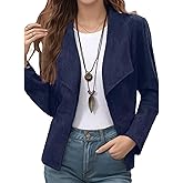 Flamingals Faux Suede Blazer for Women Lapel Collar Long Sleeve Cropped Jacket Faux Suede Jackets Casual Work Office Wear