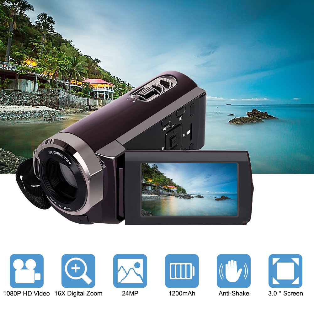 Camorder Video Camera SEREE Full HD 1080p Digital Video Recorder 20MP 16X Zoom 3 Inch Touch Screen Dual Memory Cards