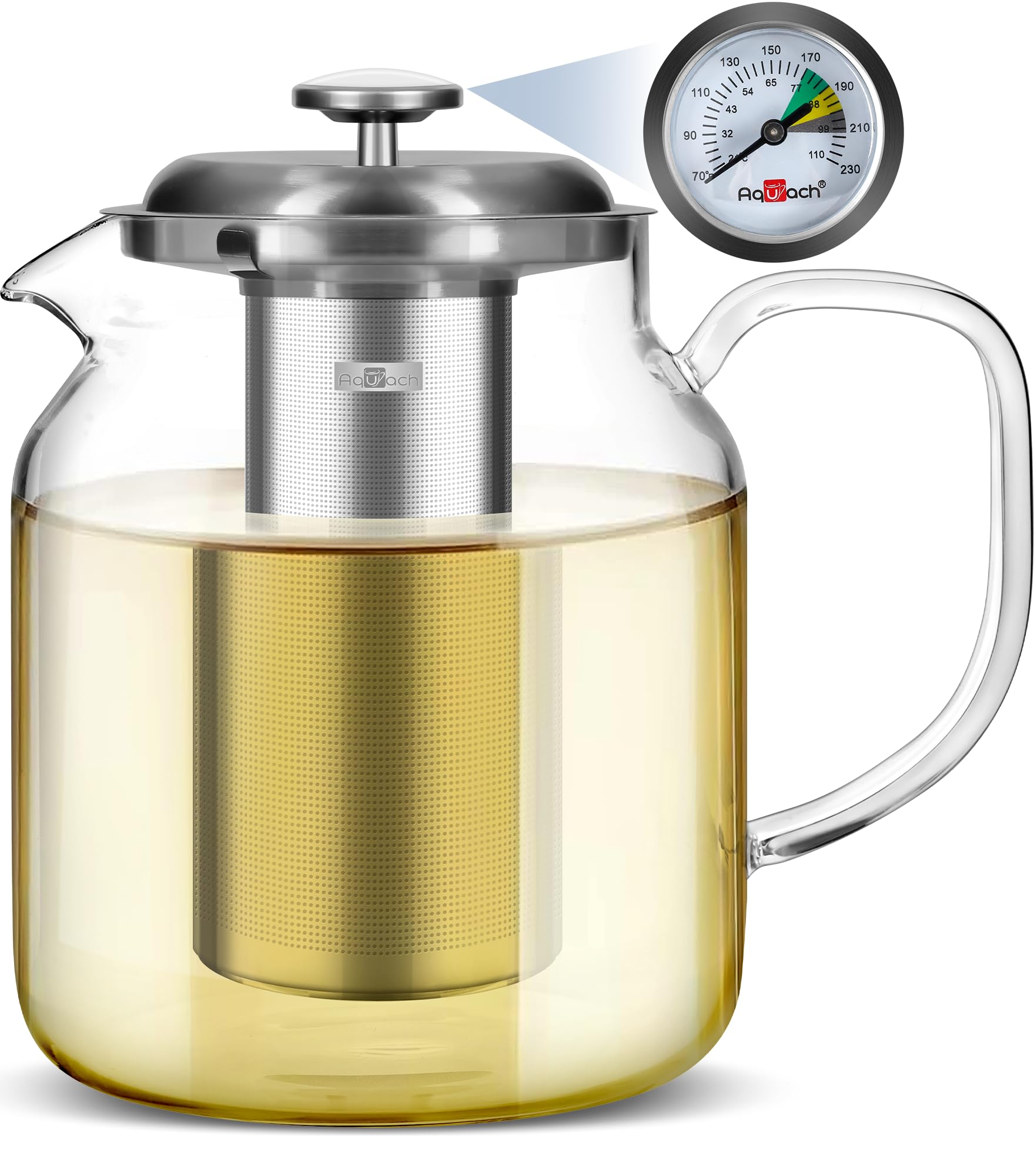 Photo 1 of Aquach 68oz Glass Teapot with Built-in Thermometer, Stovetop & Dishwasher Safe, Borosilicate Carafe and Stainless Steel Removable Infuser