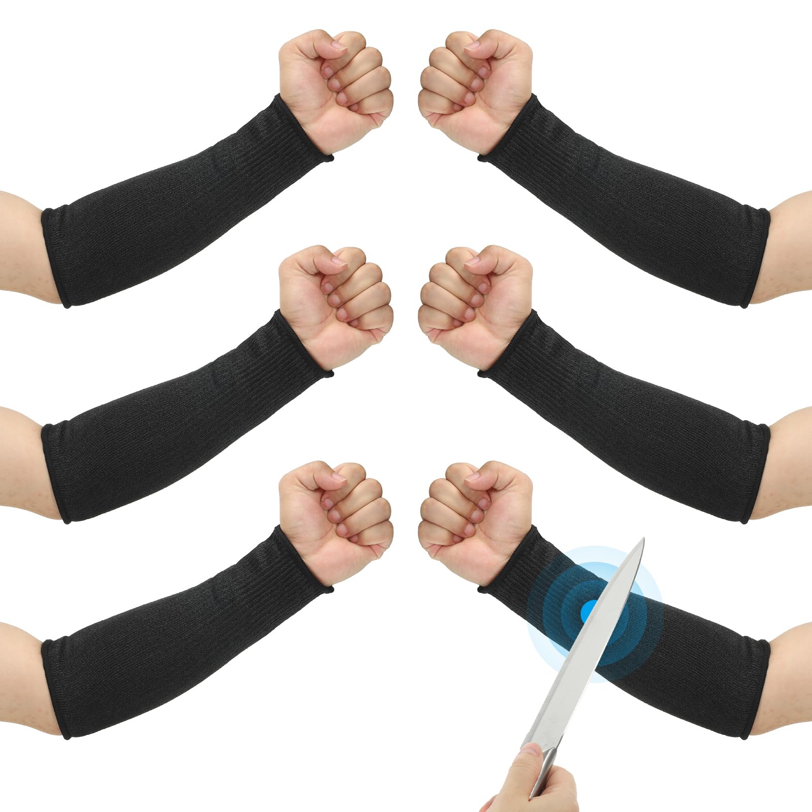 PATIKIL 12 Inch Cut Resistant Sleeve, 3 Pairs Arm Safety Protectors Sleeves Forearm Sleeve HPPE Level 5 Protection for Thin Skin and Bruising, S, Black
