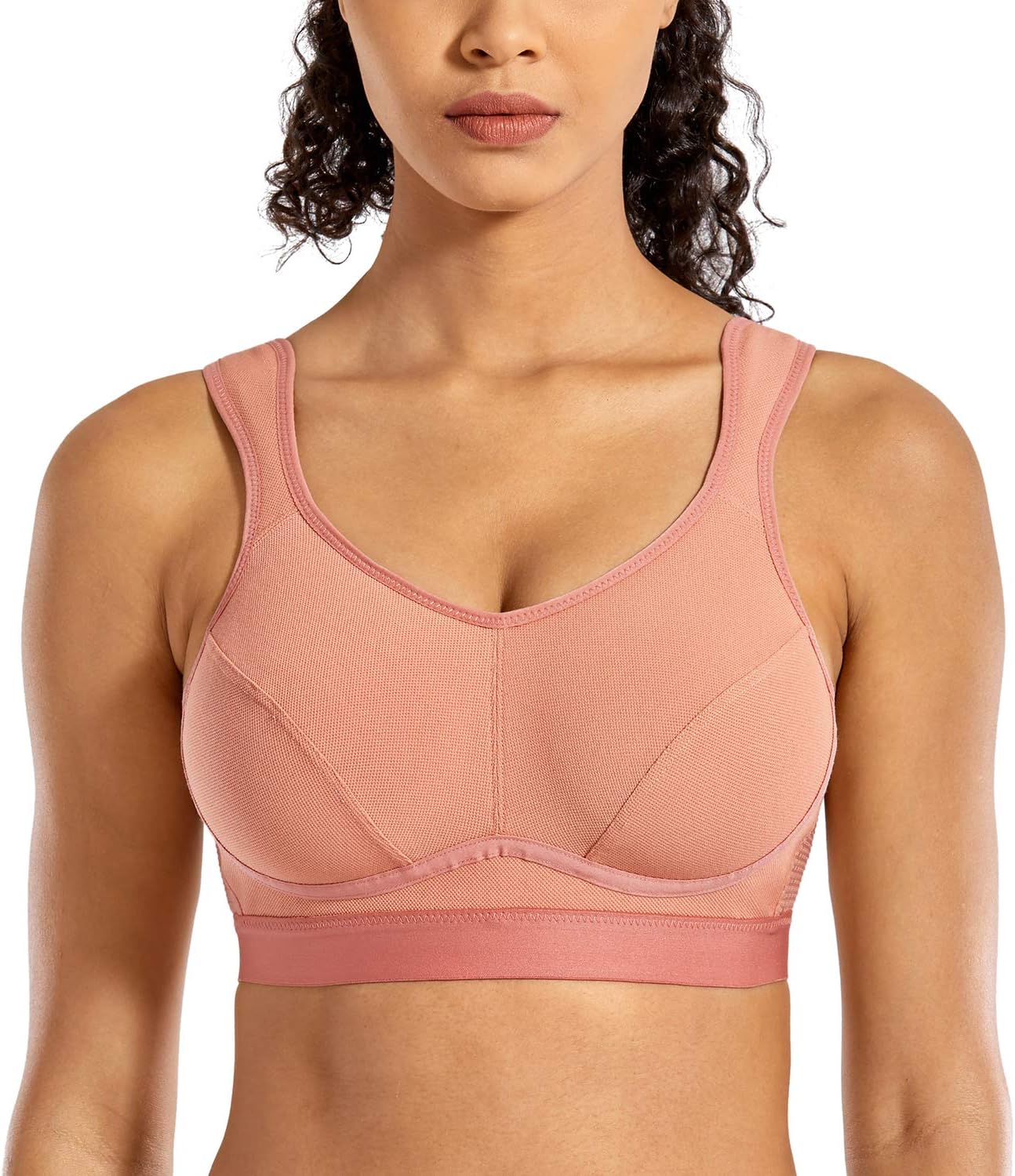 SYROKAN Women's Comfort Sports Bra High Impact for Large Breasts Wireless Stretch Support Bounce Control