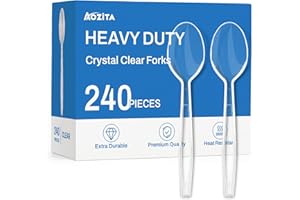 AOZITA 240 Count Extra Heavy Duty Clear Plastic Spoons, Solid and Durable Premium Disposable Spoons - BPA-Free & Heat Resistant Plastic Cutlery Utensils for Parties, Events and Everyday Use