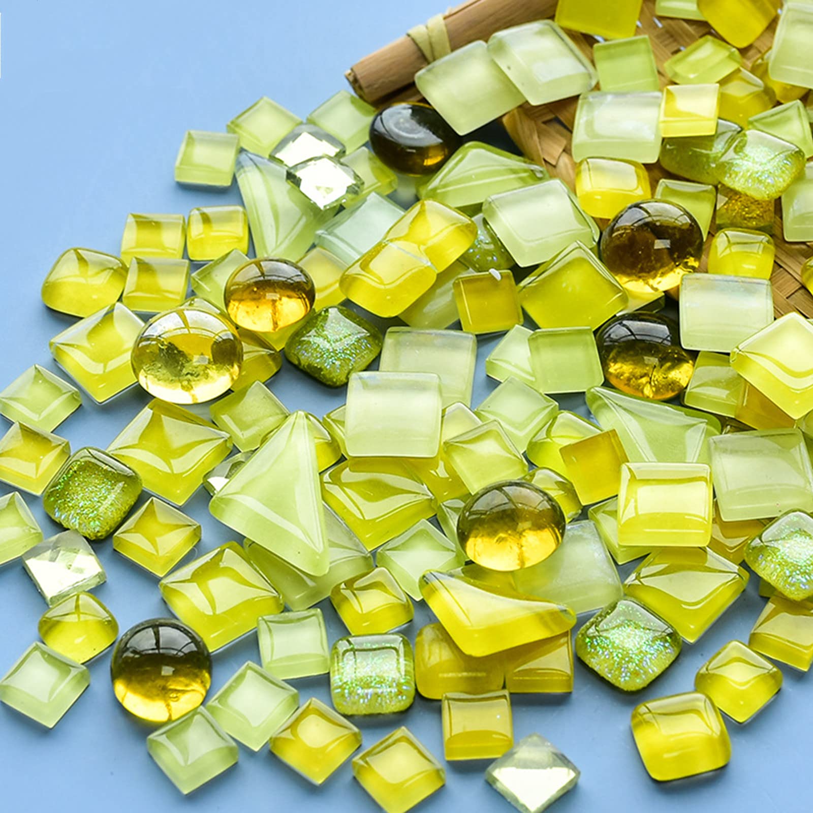 BTMIEY 200g Mixed Color Crystal Mosaic Tiles, Tiny Mini Mosaic Tile DIY Hobbies Children Handmade Crystal Craft for Craft Bathroom Kitchen Home Decoration DIY Art Projects (Yellow Series)