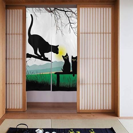 Amazon Mimuti 部屋仕切り のれん 木の枝と公園で赤ちゃん子猫の母猫私は私の子猫のグラフィックが大好き おしゃれ 暖簾 玄関 キッチン リビング 飲食店 出入り口 ロング のれん カーテン 幅86 丈143cm のれん オンライン通販