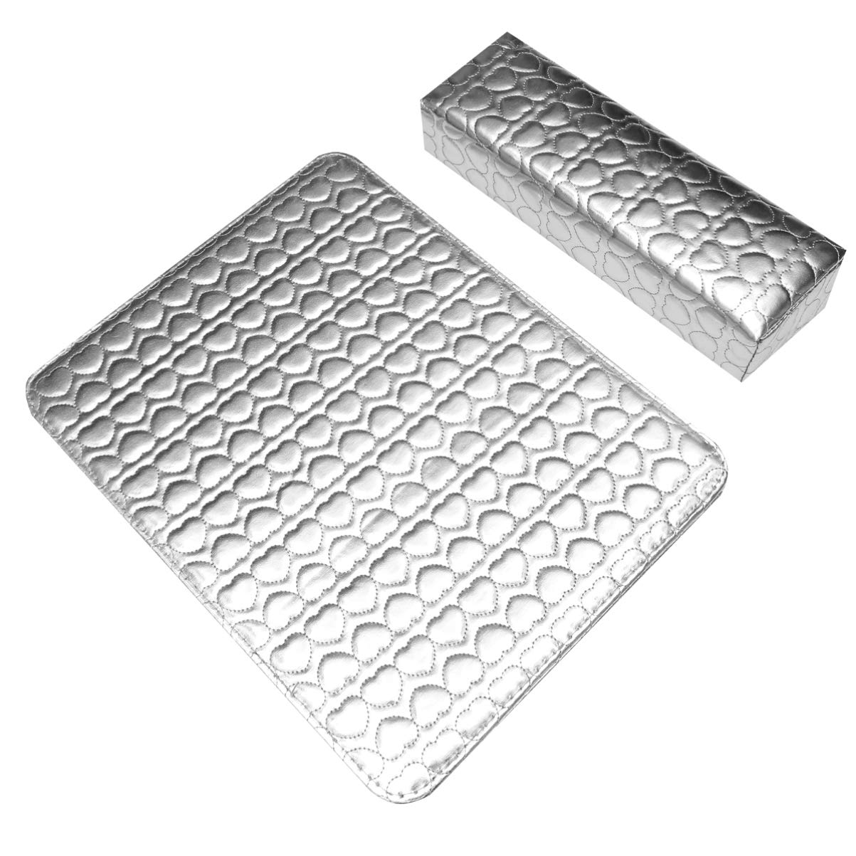 FRCOLOR PU Leather Nail Art Hand Rest Pillow and Mat Manicure Hand Rest Cushion Hand Holder Arm Rest Nail Pillows Manicure Tool Silver
