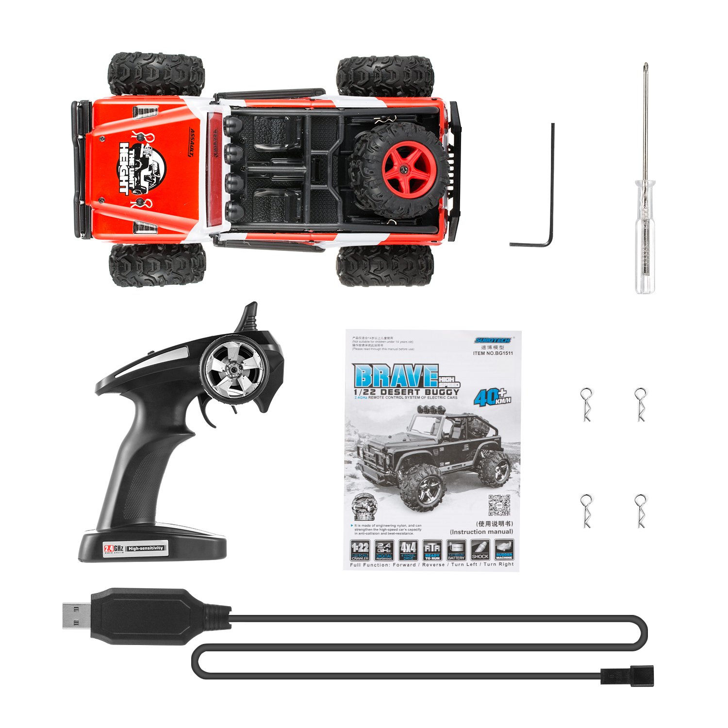 RC Voiture Télécommandée, Abask Voiture Radiocommandé Radio Commandée 1:22 Échelle 2.4GHz 40+KM/H Remote Control Voitures Tout Terrain Camion Hors-Route Buggy Le Meilleur Cadeau pour Enfants ou Amateurs de Camion (Rouge)