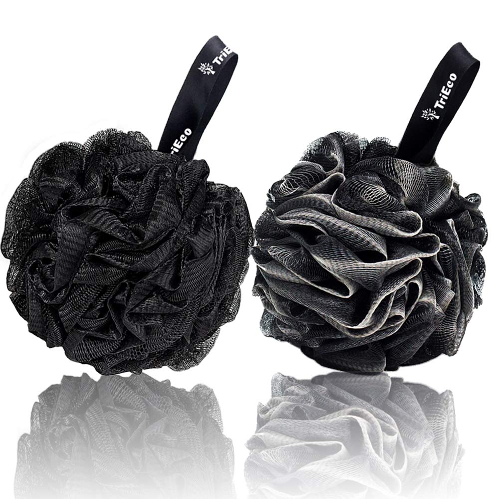 Bath Sponge Shower Puff Shower Loofah for Adults Men Women Bath Body Exfoliating Scrub Black 2 Piece