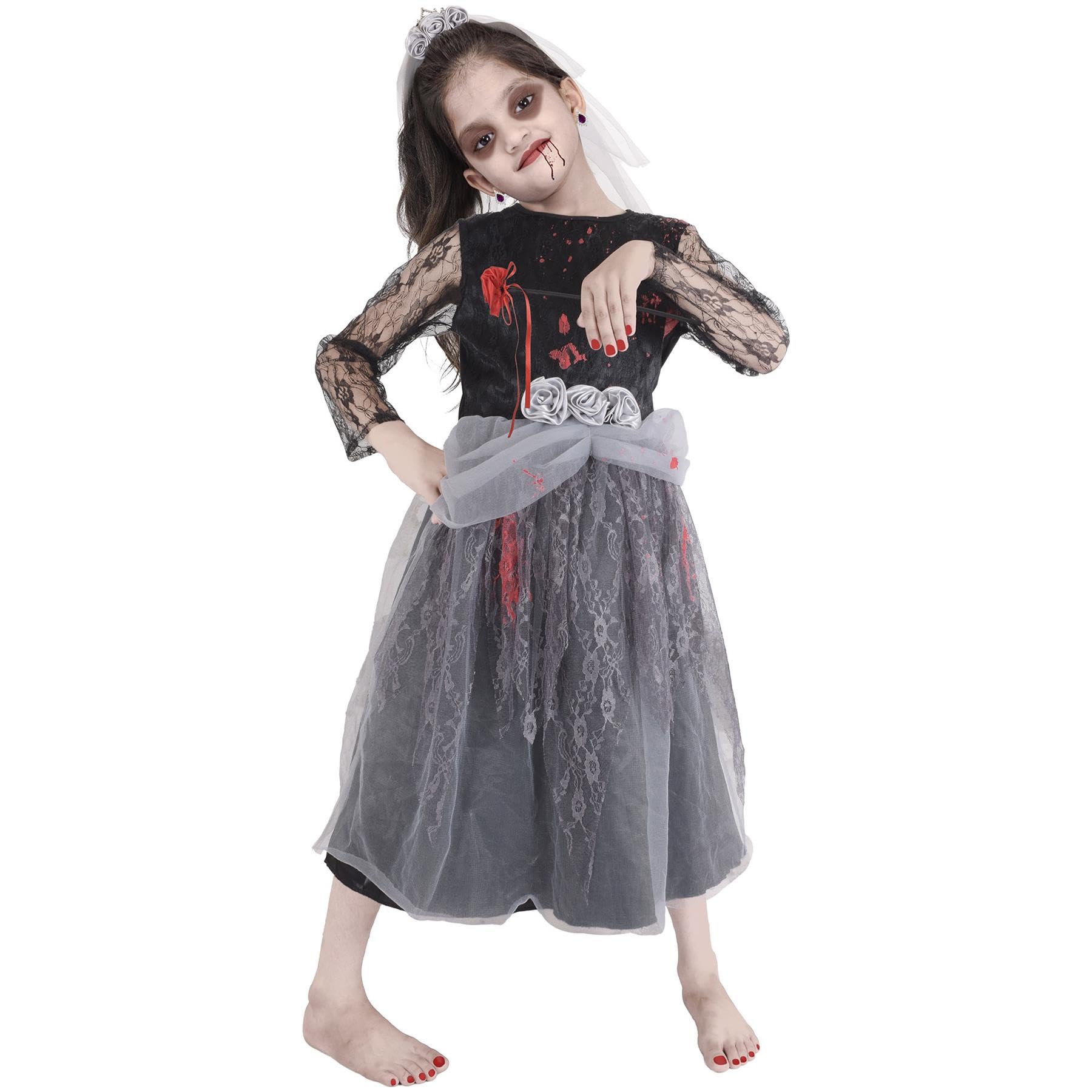 A2Z 4 Kids Girls Zombie Bride Halloween Fancy Dress - Zombie Bride Dress 643._9-11